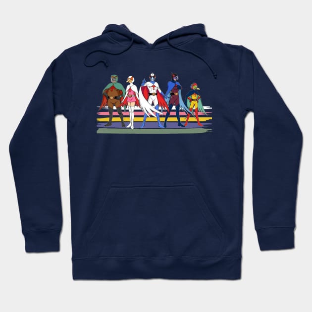 Battle of the  planets retro Sicence Team style brush Stripe Hoodie by Surfer Dave Designs